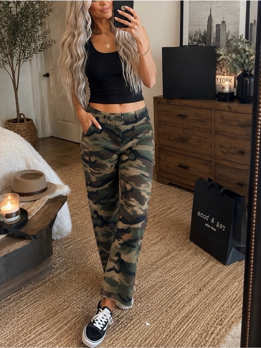 rag & bone Camouflage Wide-Leg Pants in Green Multi